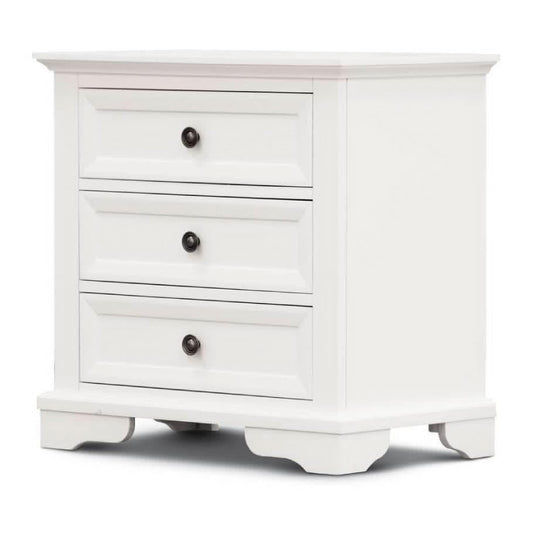 MIRIBELLE 3 DRAWER ACACIA WOOD BEDSIDE TABLES IN WHITE