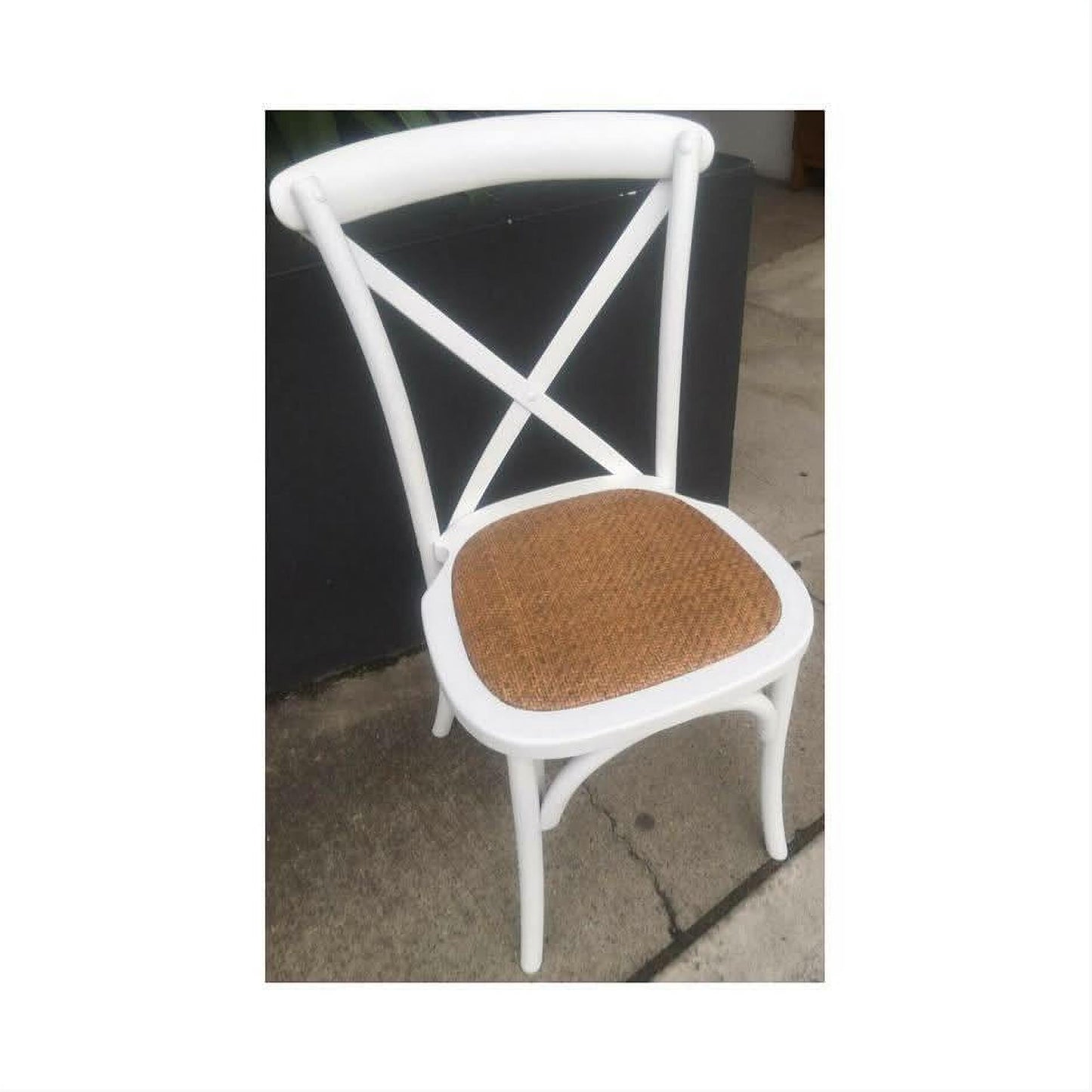 Moftak Stackable French Provincial Crossback Dining Chair in White - Chocolate Wood