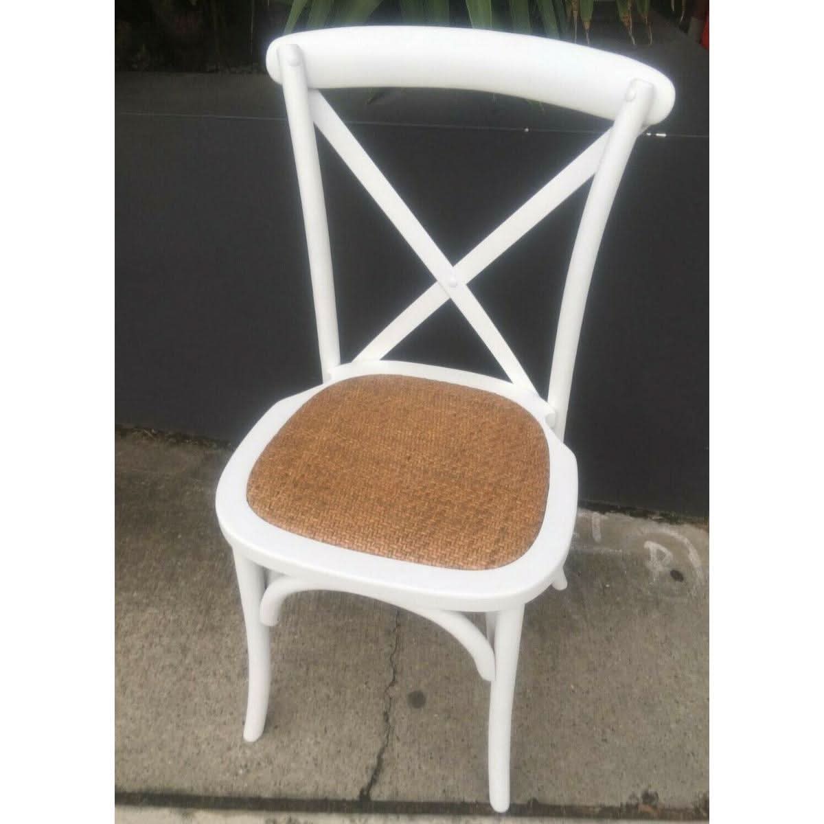 Moftak Stackable French Provincial Crossback Dining Chair in White - Chocolate Wood