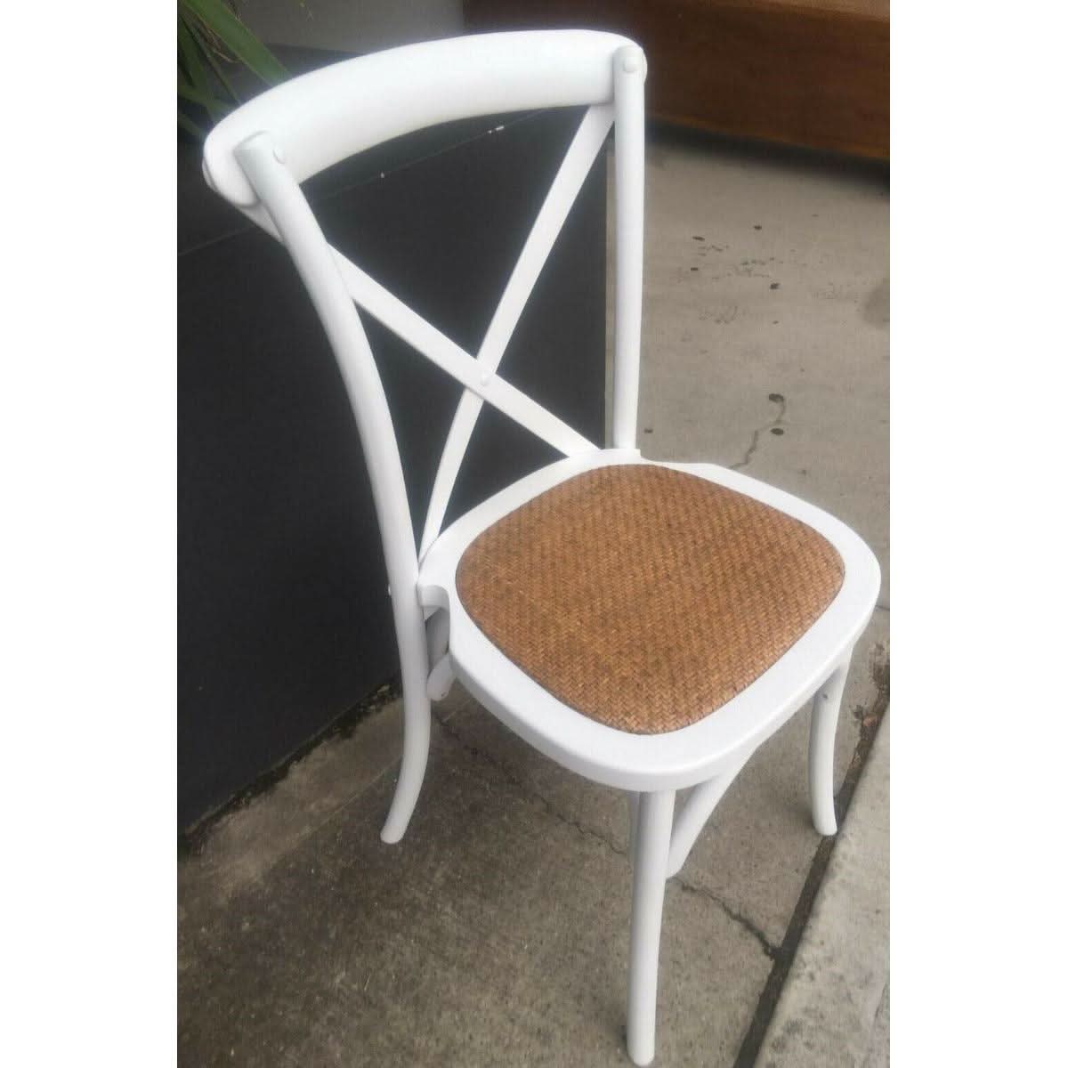 Moftak Stackable French Provincial Crossback Dining Chair in White - Chocolate Wood