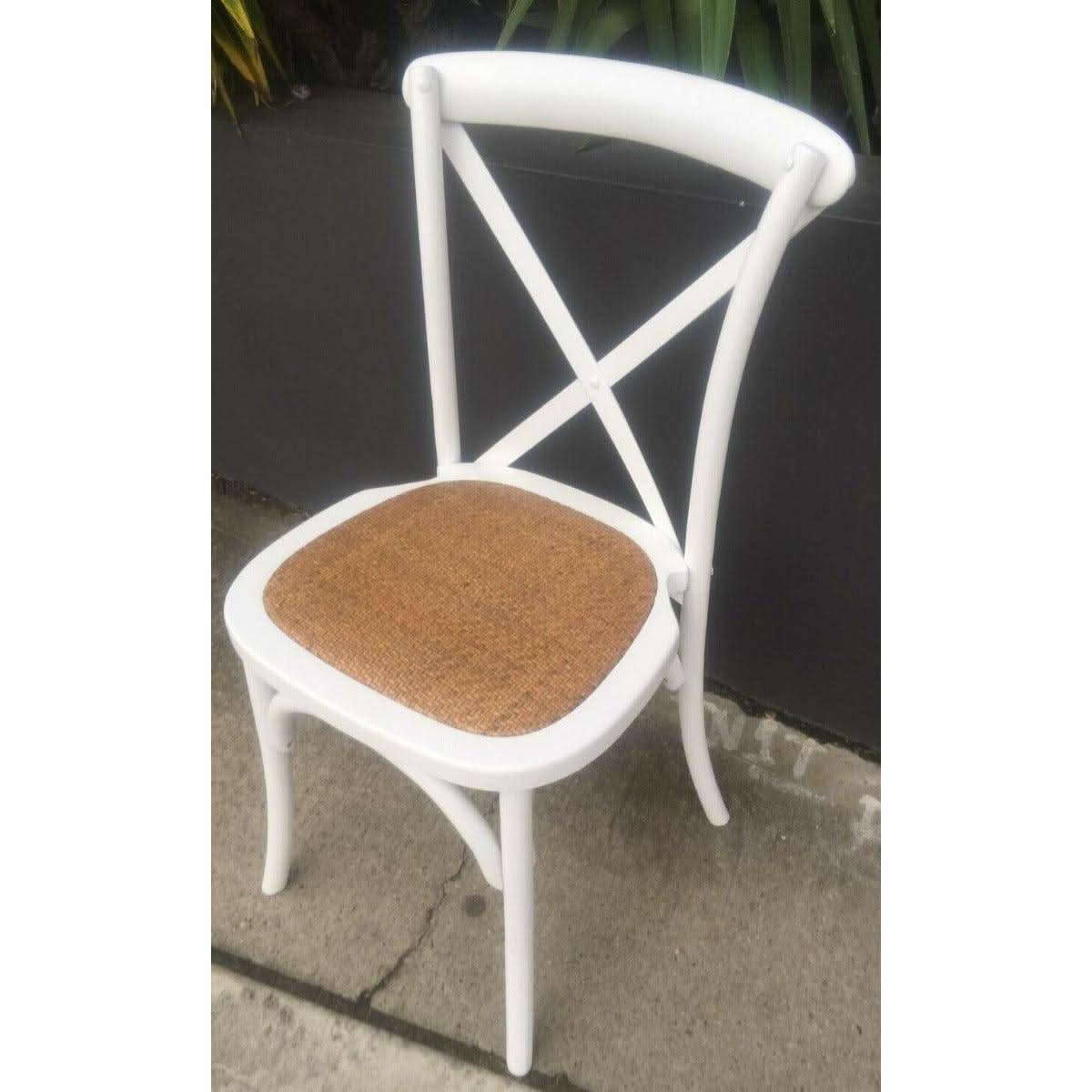 Moftak Stackable French Provincial Crossback Dining Chair in White - Chocolate Wood