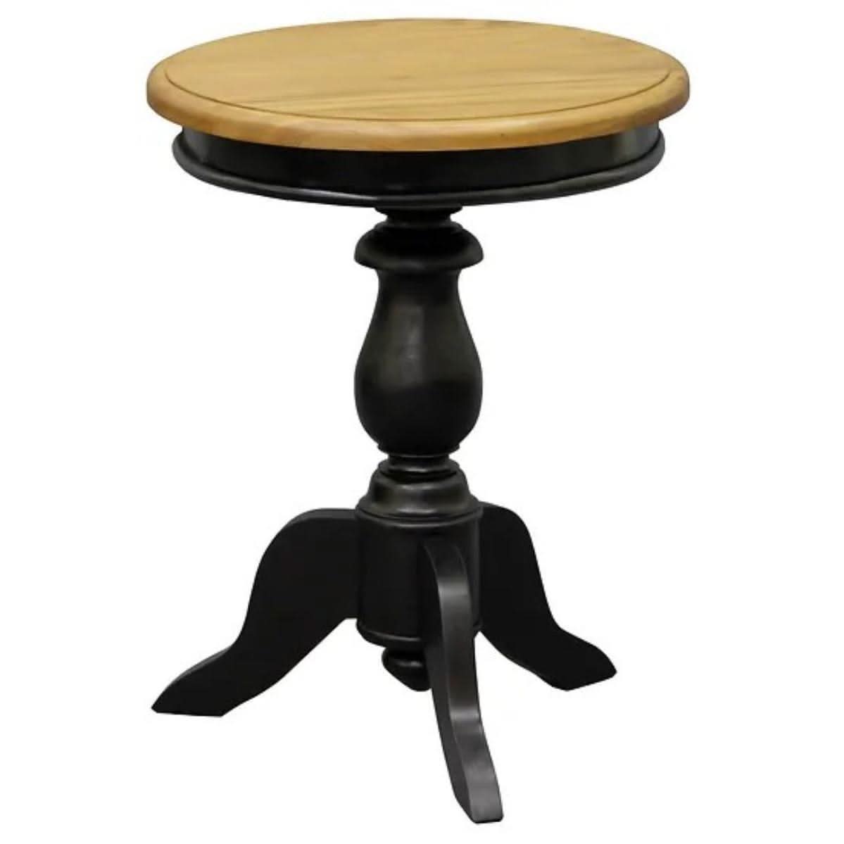Mola Solid Mahogany Round Side & Wine Table in Black/Caramel - Chocolate Wood
