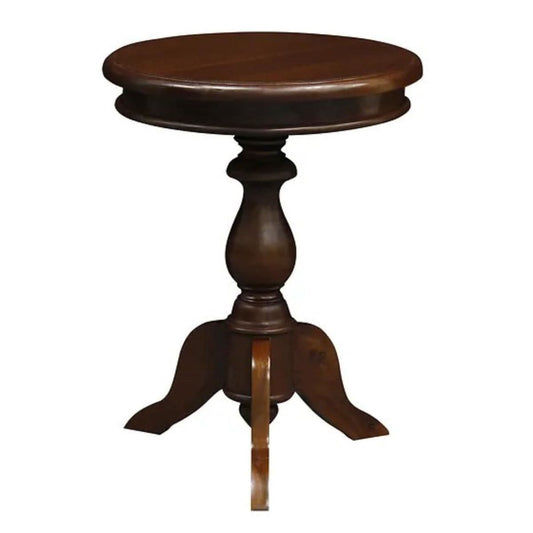 Mola Solid Mahogany Round Side & Wine Table in Mahogany - Chocolate Wood