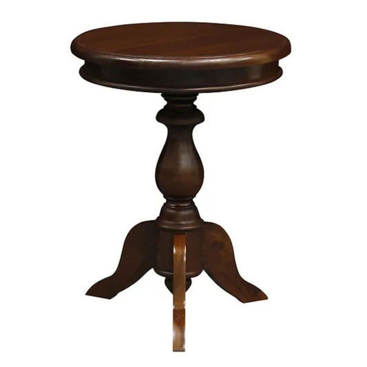 Mola Solid Mahogany Round Side & Wine Table in Mahogany - Chocolate Wood