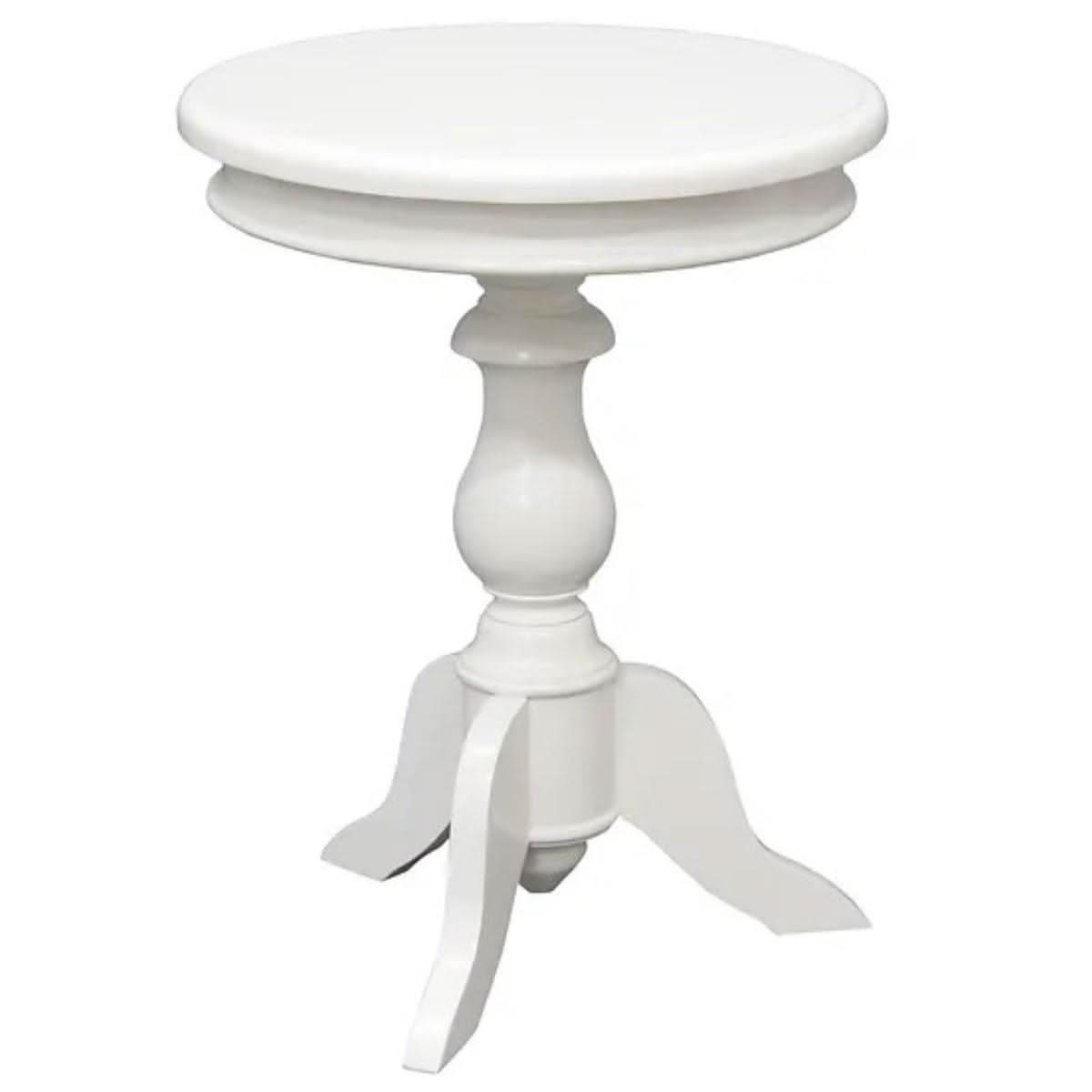 Mola Solid Mahogany Round Side & Wine Table in White - Chocolate Wood