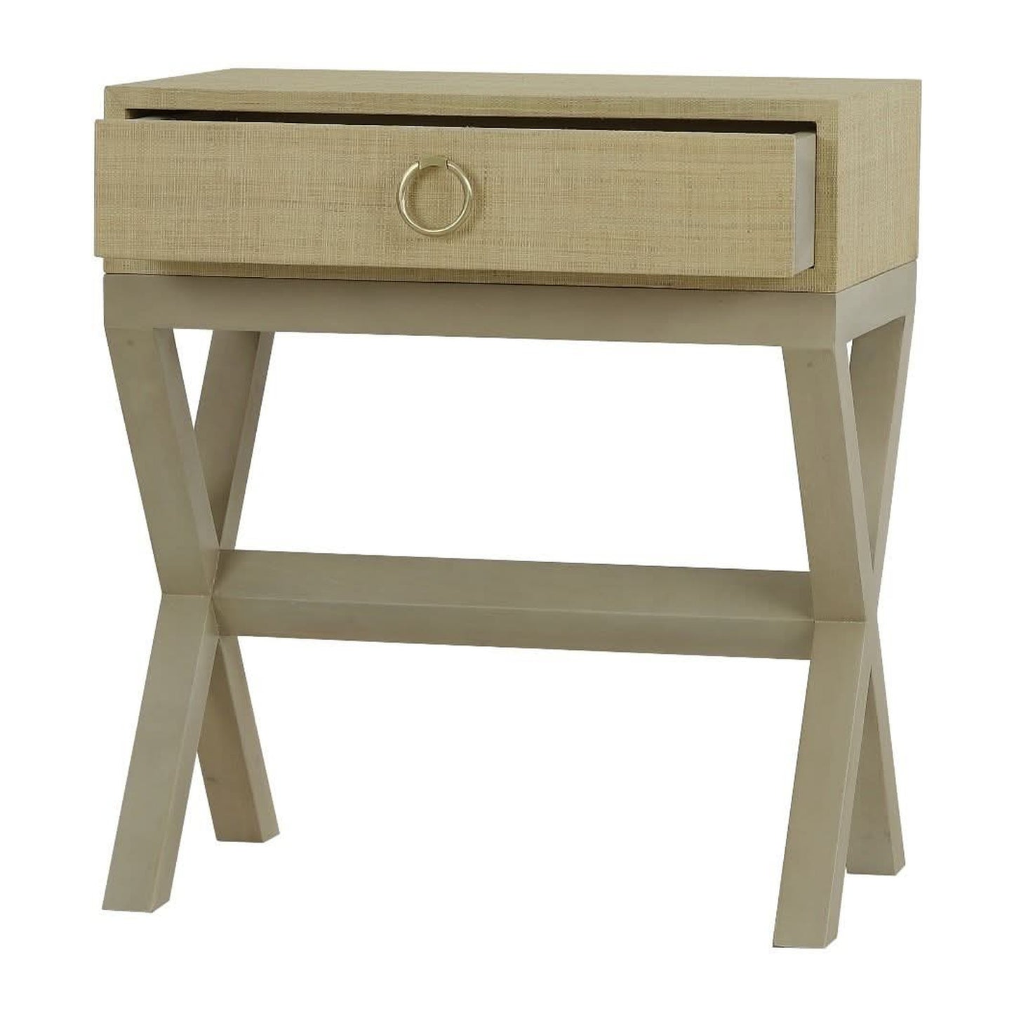 MONFORT MAHOGANY FRAME RAFFIA 1 DRAWER BEDSIDE TABLE NIGHTSTAND SANDBAR