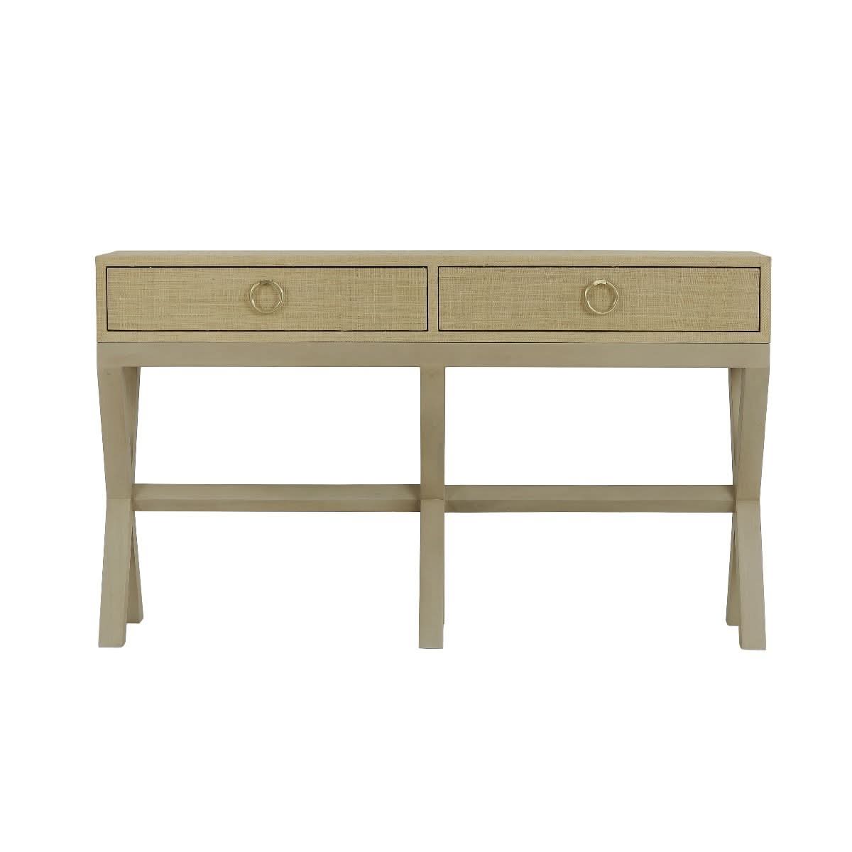 MONFORT MAHOGANY FRAME RAFFIA WRAPPED HALL TABLE/CONSOLE TABLE 2 DRAWERS SANDBAR - MyChocolateWood