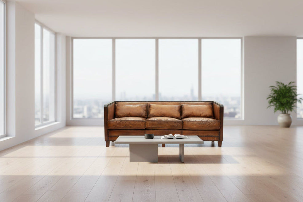 MORANG AGED LEATHER 3 SEATER SOFA IN TOFFEE FINISH - MyChocolateWood