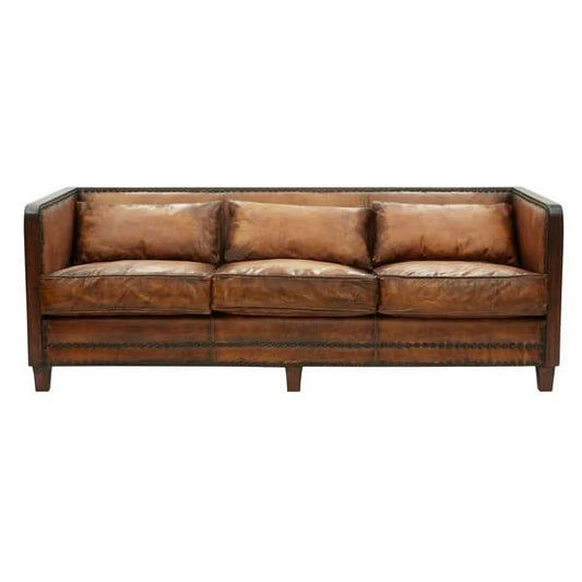 MORANG AGED LEATHER 3 SEATER SOFA IN TOFFEE FINISH - MyChocolateWood