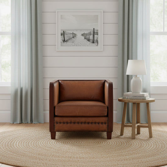 MORANG AGED LEATHER ARMCHAIR IN TOFFEE FINISH - MyChocolateWood