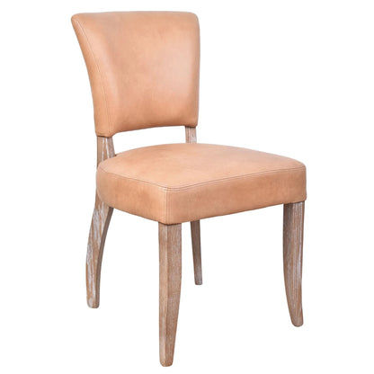 MORANG CARAMEL LEATHER  DINING CHAIR WITH WHITE WASH LEGS