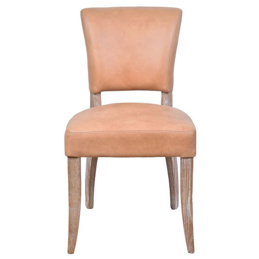 MORANG CARAMEL LEATHER DINING CHAIR WITH WHITE WASH LEGS