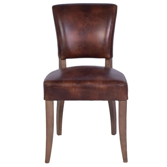 MORANG WAXED TOP GRAIN COWHIDE LEATHER DINING CHAIR BROWN W/ BRIAR SMOKE LEGS - MyChocolateWood