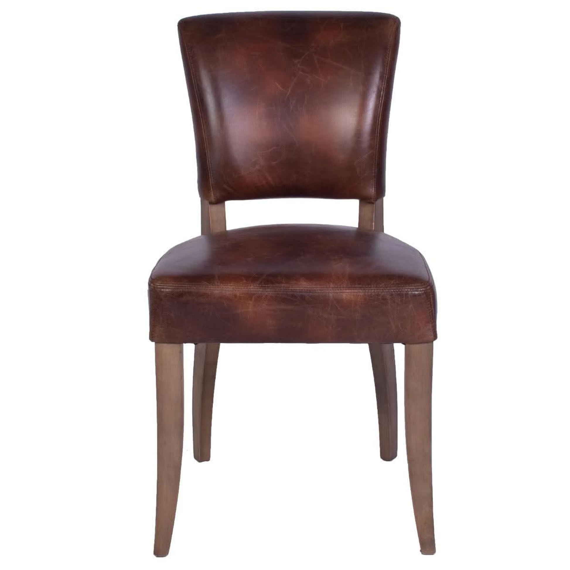 Morang Dining Chair in Brown Waxed Cowhide with Briar Smoke Legs - Chocolate Wood