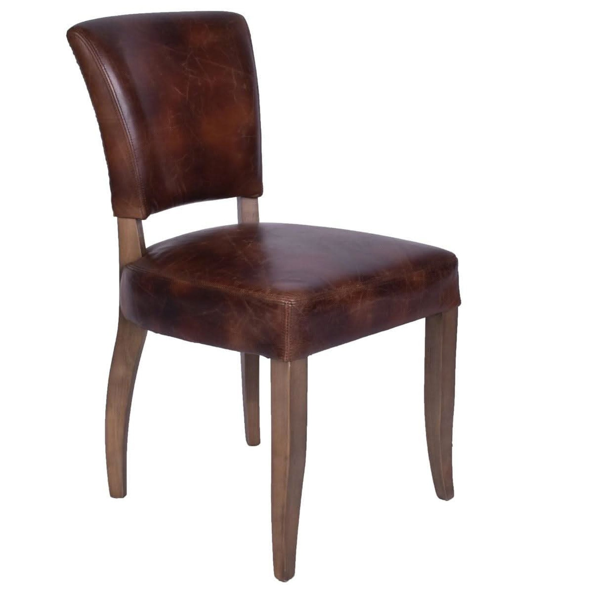 Morang Dining Chair in Brown Waxed Cowhide with Briar Smoke Legs - Chocolate Wood
