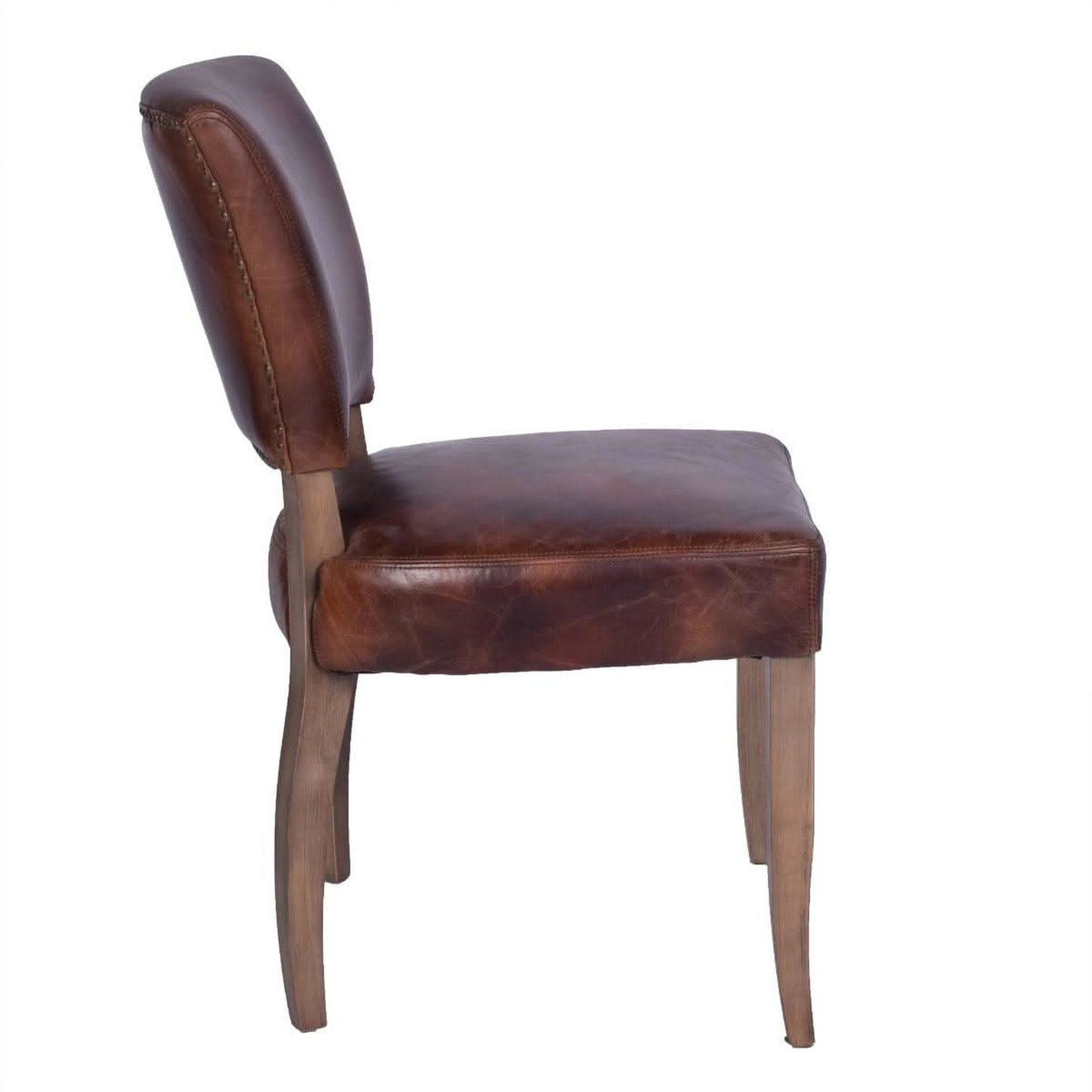 Morang Dining Chair in Brown Waxed Cowhide with Briar Smoke Legs - Chocolate Wood
