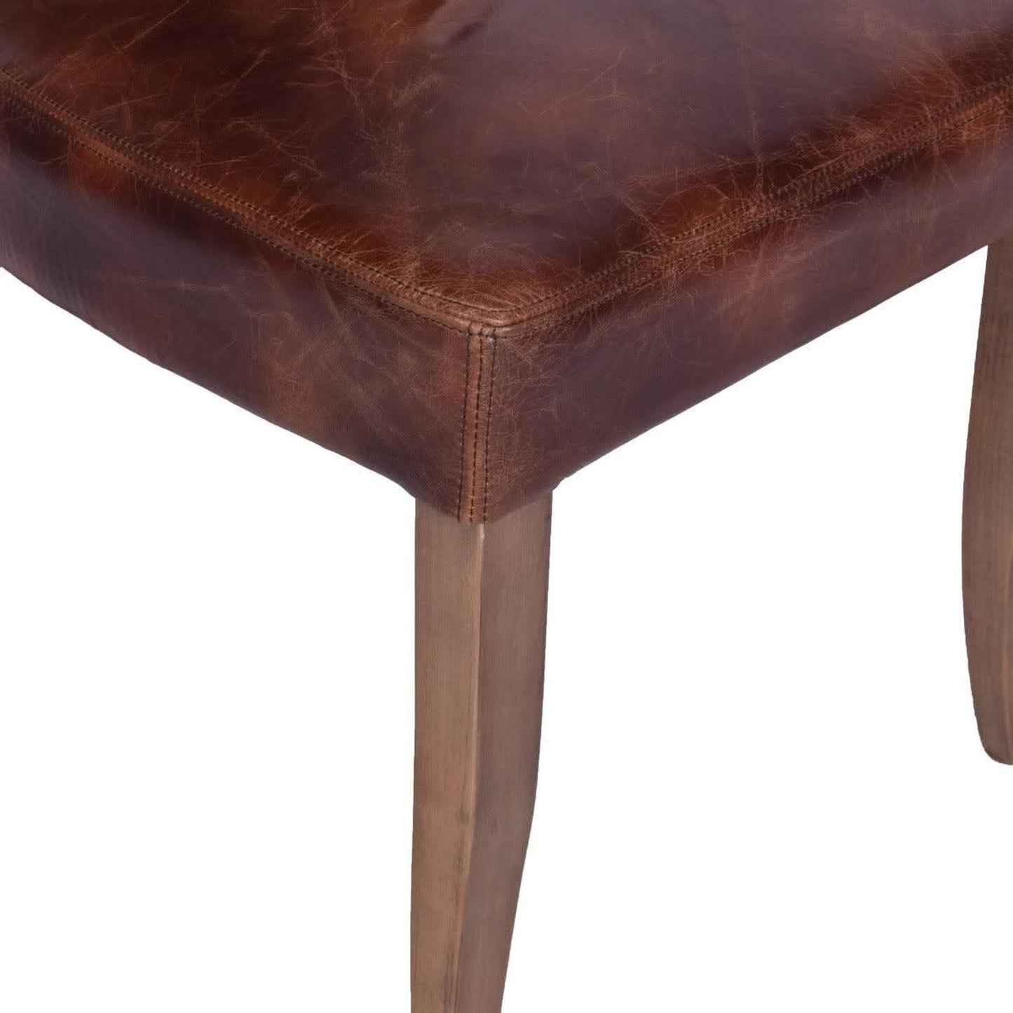 Morang Dining Chair in Brown Waxed Cowhide with Briar Smoke Legs - Chocolate Wood