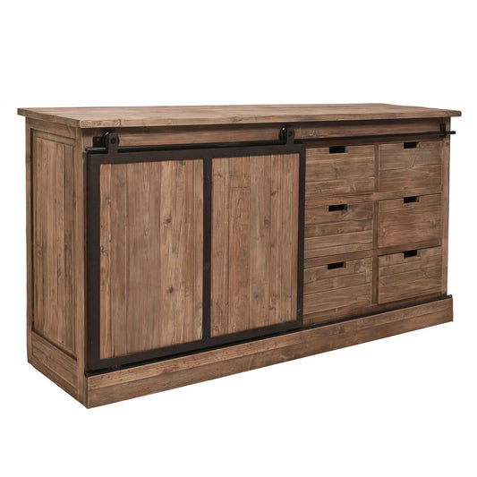 MORIAH SOLID RECLAIMED ELM TRACK SLIDING DOOR BUFFET BLACK & NATURAL - MyChocolateWood