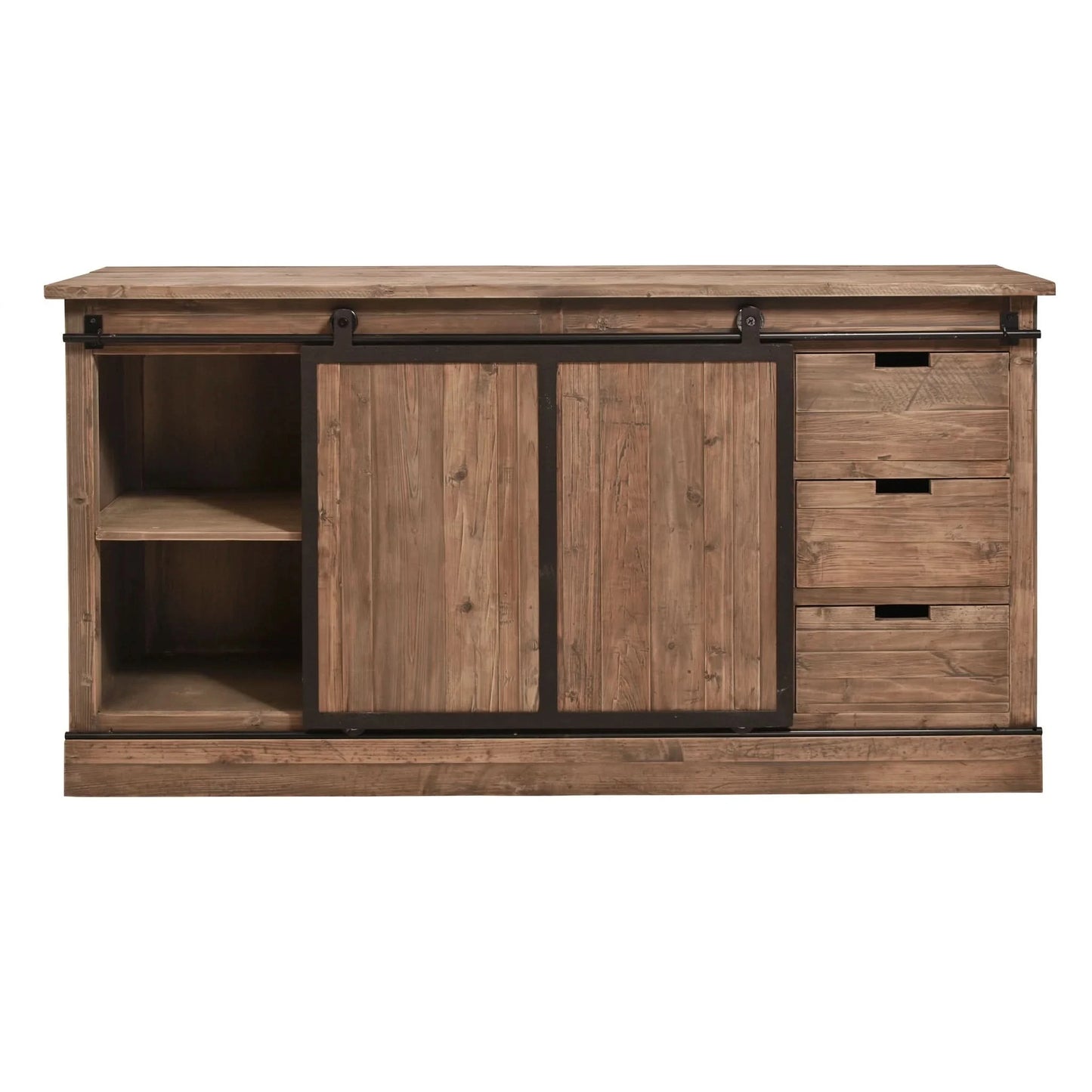 MORIAH SOLID RECLAIMED ELM TRACK SLIDING DOOR BUFFET BLACK & NATURAL - MyChocolateWood