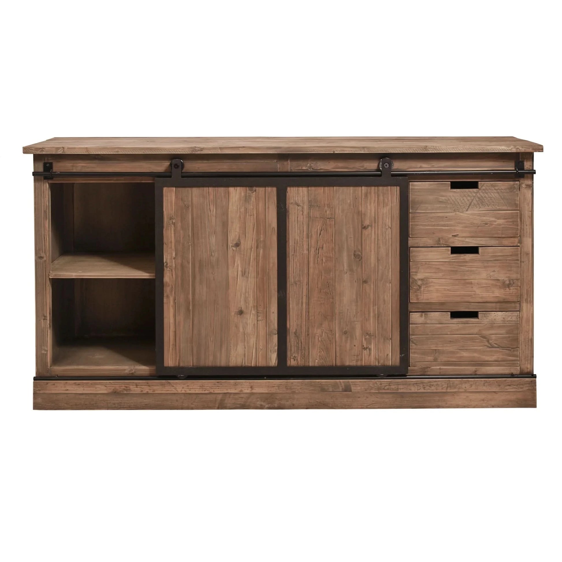 MORIAH SOLID RECLAIMED ELM TRACK SLIDING DOOR BUFFET BLACK & NATURAL - MyChocolateWood