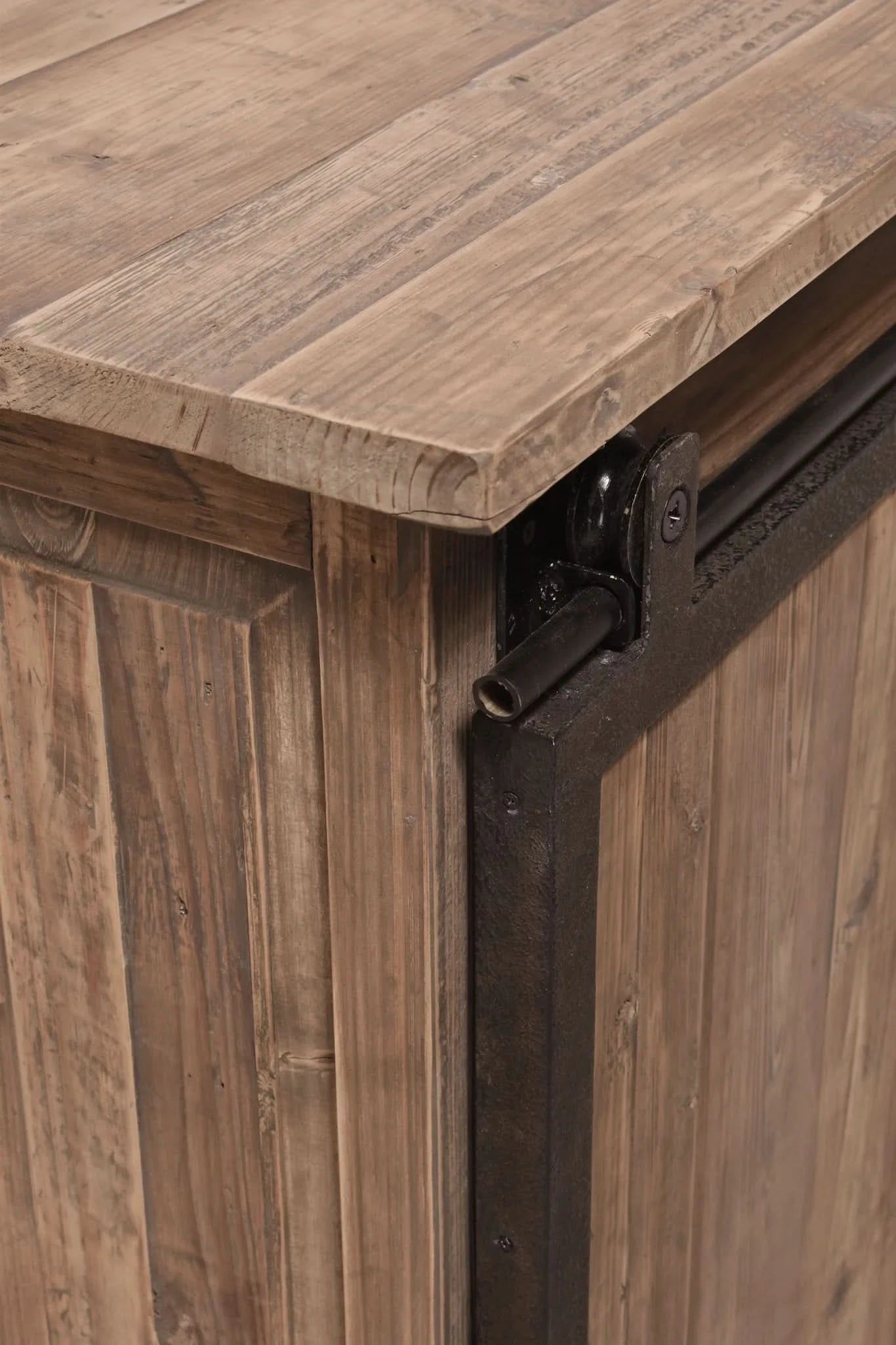 MORIAH SOLID RECLAIMED ELM TRACK SLIDING DOOR BUFFET BLACK & NATURAL - MyChocolateWood