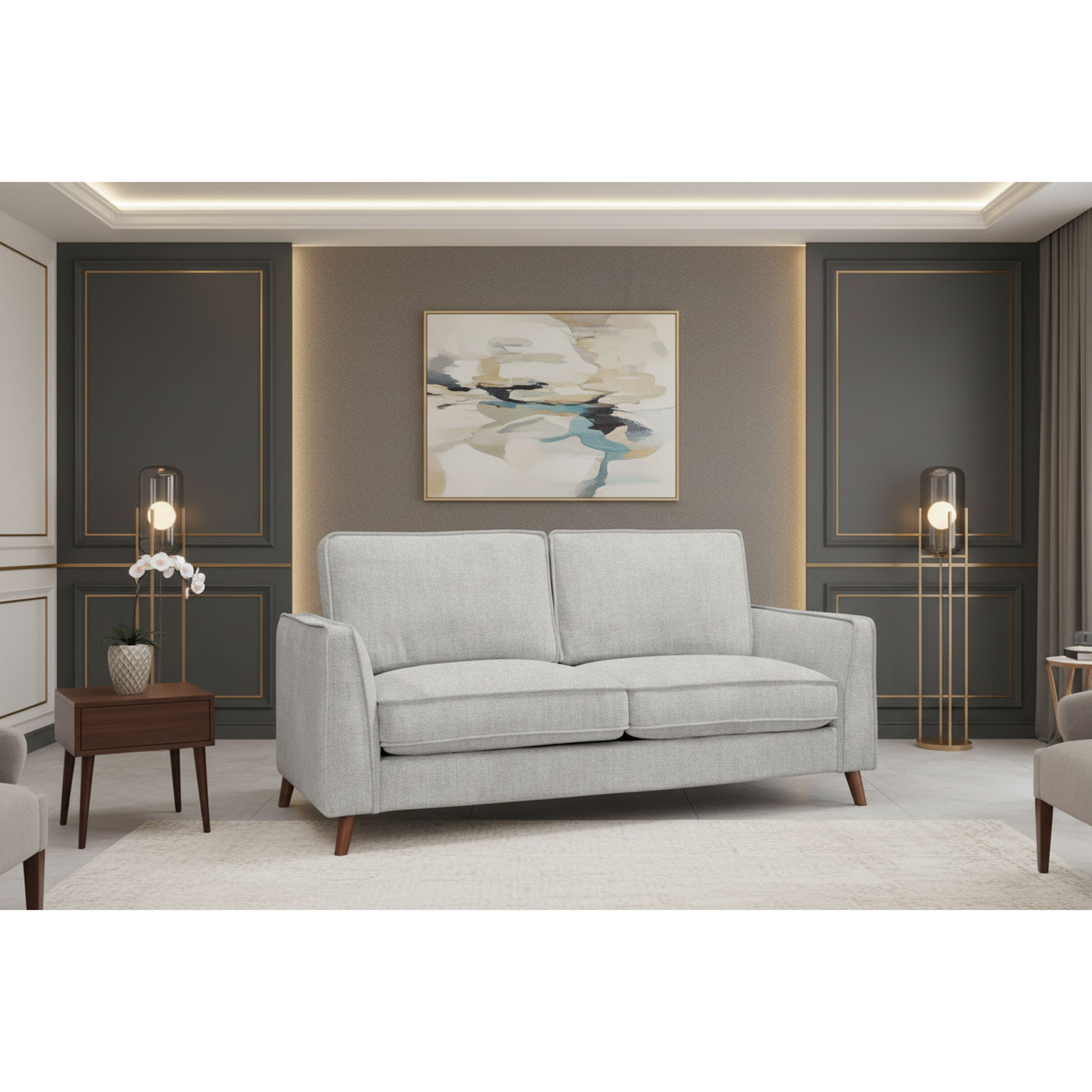 Mornay Fabric 2-Seater Sofa in Glacier - Chocolate Wood