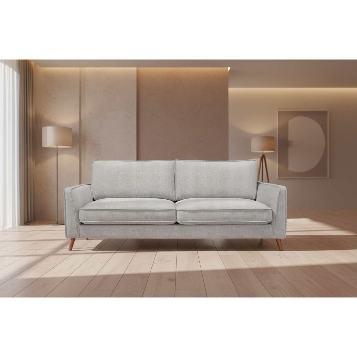 Mornay Fabric 3-Seater Sofa in Glacier - Chocolate Wood