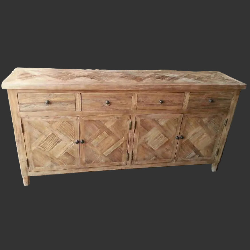 MORO RECYCLED ELM BUFFET/SIDEBOARD 4 DRAWER 4 DOOR PARQUETRY PATTERN 180 CM - MyChocolateWood