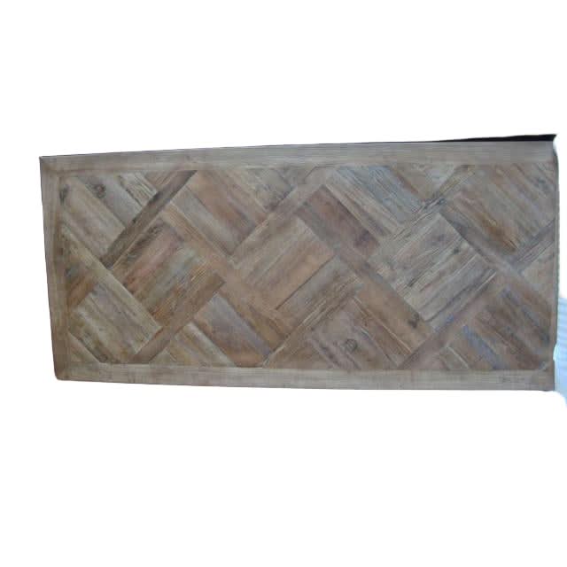 MORO RECYCLED ELM RUSTIC DINING TABLE PARQUETRY TOP 150CM - MyChocolateWood