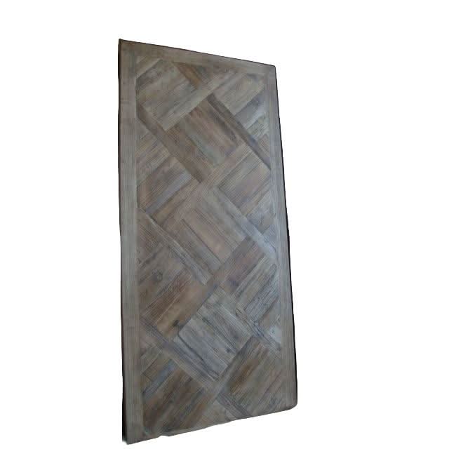 MORO RECYCLED ELM RUSTIC DINING TABLE PARQUETRY TOP 150CM - MyChocolateWood
