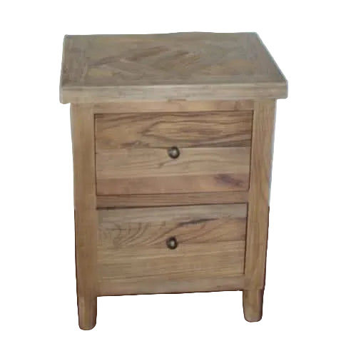MORO RUSTIC RECYCLED ELM 2 DRAWER BEDSIDE TABLE PARQUETRY TOP 50CM - MyChocolateWood