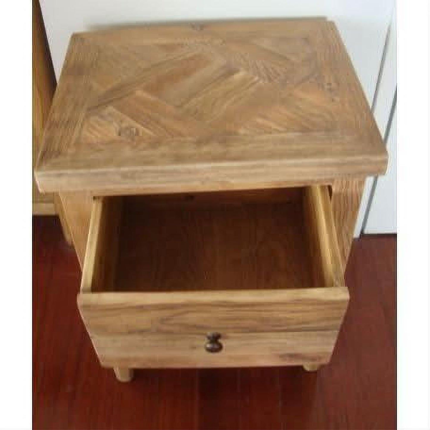 MORO RUSTIC RECYCLED ELM 2 DRAWER BEDSIDE TABLE PARQUETRY TOP 50CM