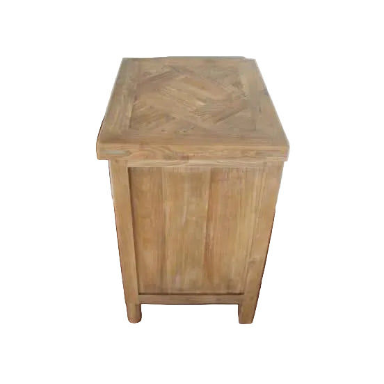 MORO RUSTIC RECYCLED ELM 2 DRAWER BEDSIDE TABLE PARQUETRY TOP 50CM - MyChocolateWood