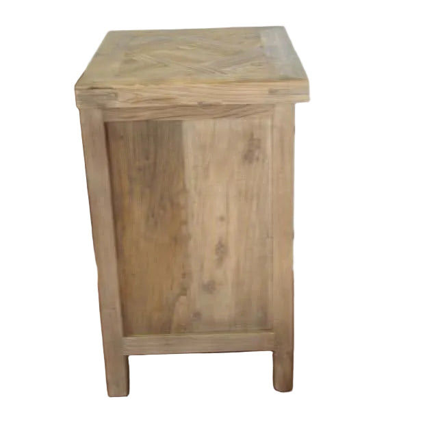 MORO RUSTIC RECYCLED ELM 2 DRAWER BEDSIDE TABLE PARQUETRY TOP 50CM - MyChocolateWood