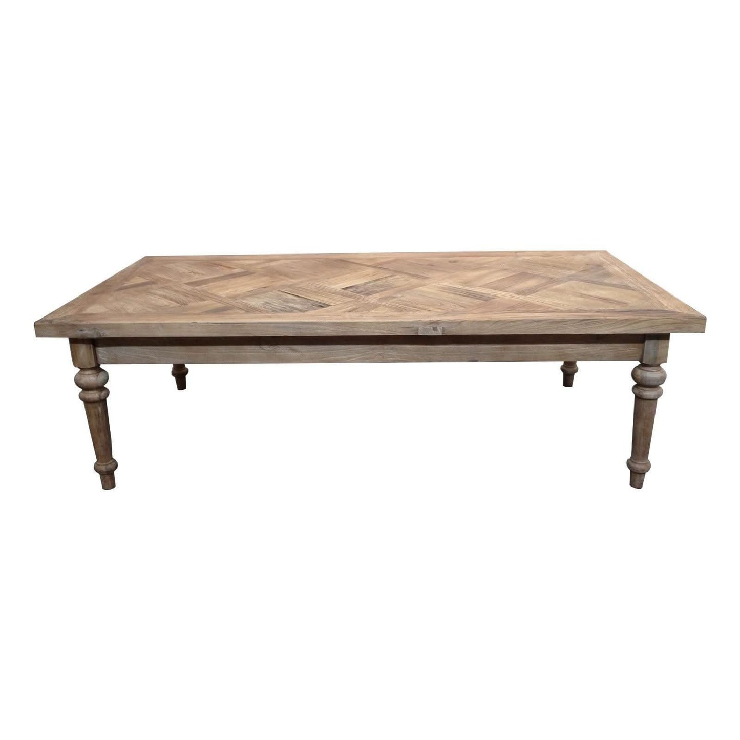 MORO RUSTIC RECYCLED ELM COFFEE TABLE WITH PARQUETRY TOP 140CM - MyChocolateWood