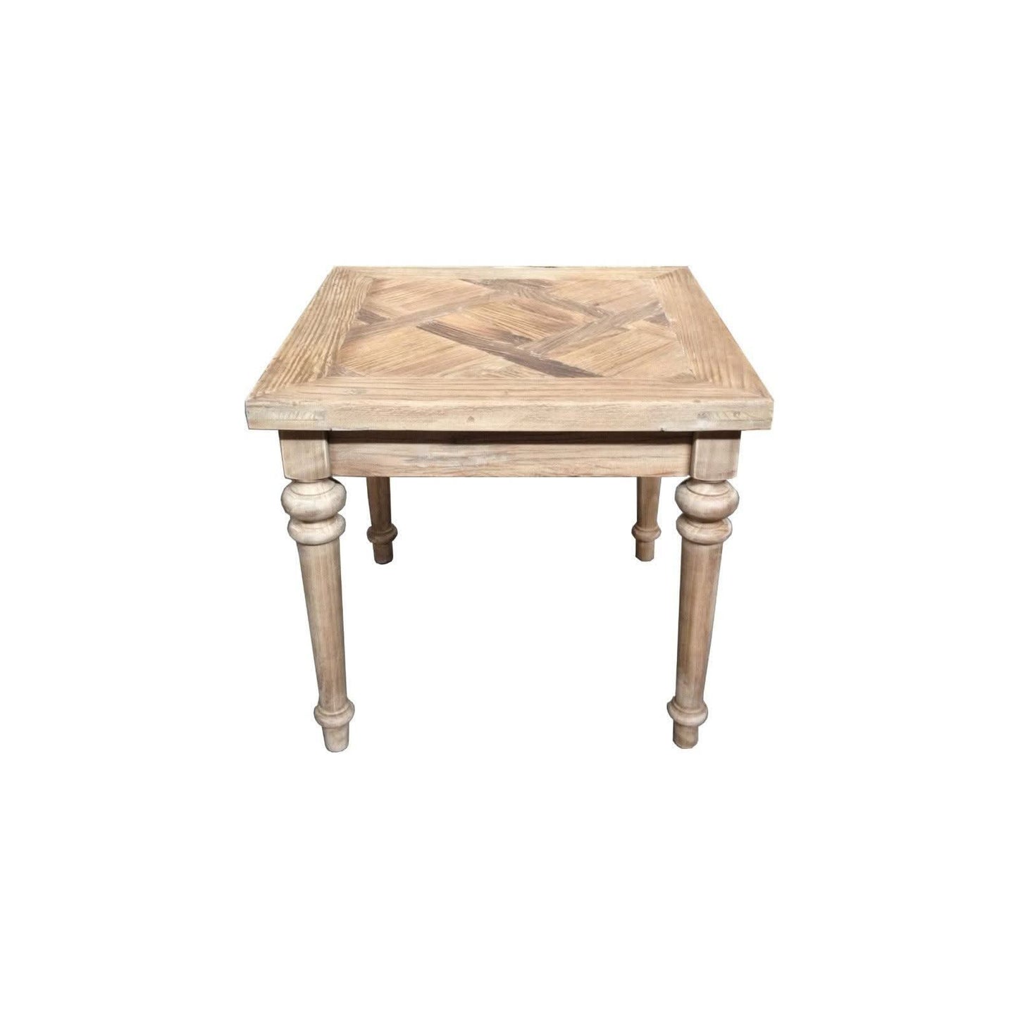 MORO RUSTIC RECYCLED ELM SIDE TABLE/ LAMP TABLE - PARQUETRY TOP 55CM - MyChocolateWood