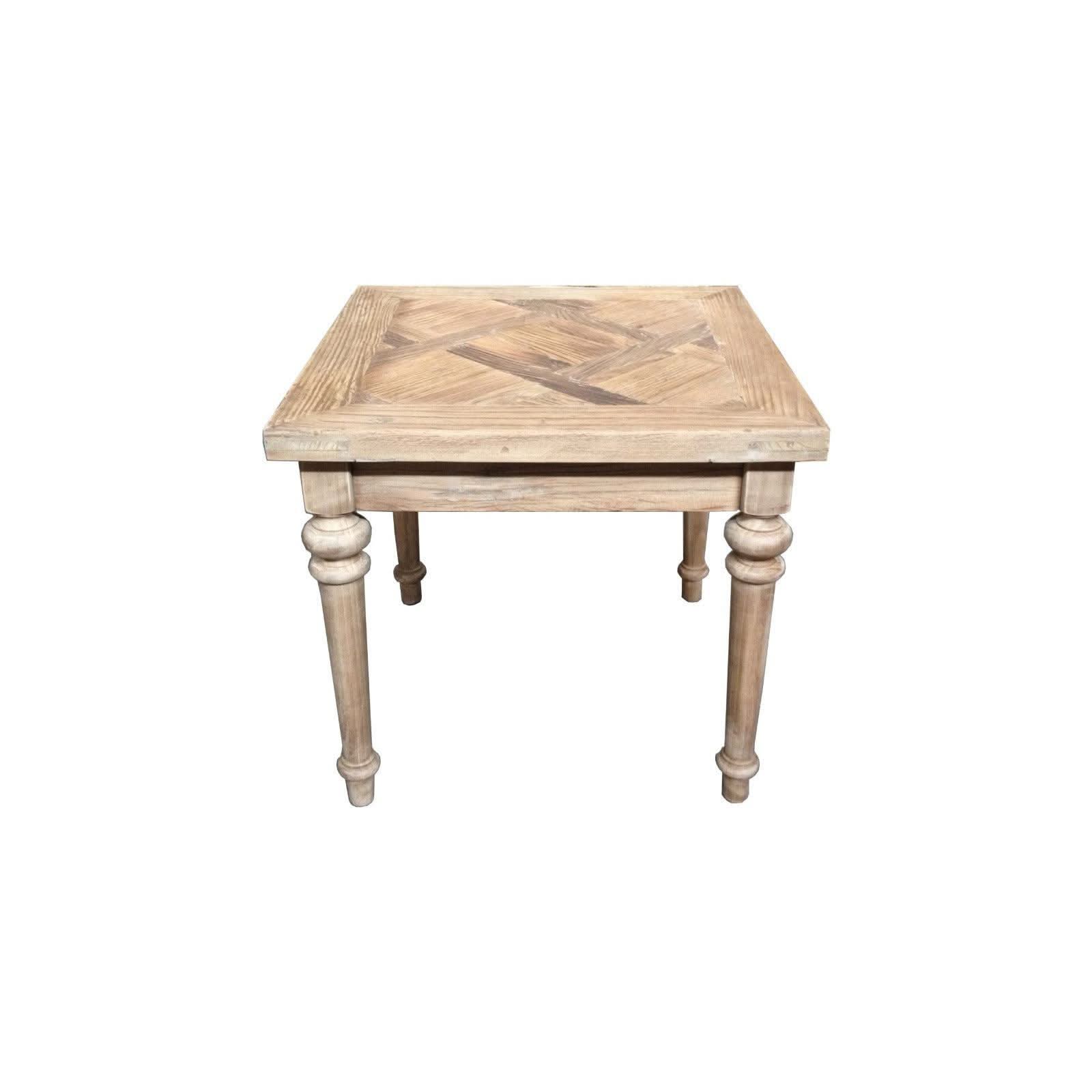 MORO RUSTIC RECYCLED ELM SIDE TABLE/ LAMP TABLE - PARQUETRY TOP 55CM - MyChocolateWood
