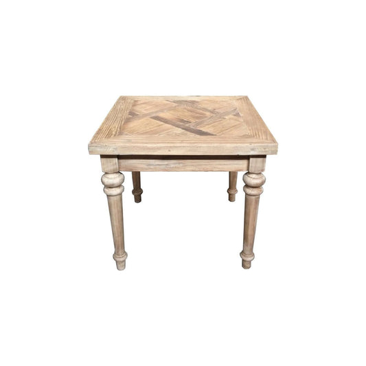 MORO RUSTIC RECYCLED ELM SIDE TABLE/ LAMP TABLE - PARQUETRY TOP 55CM - MyChocolateWood