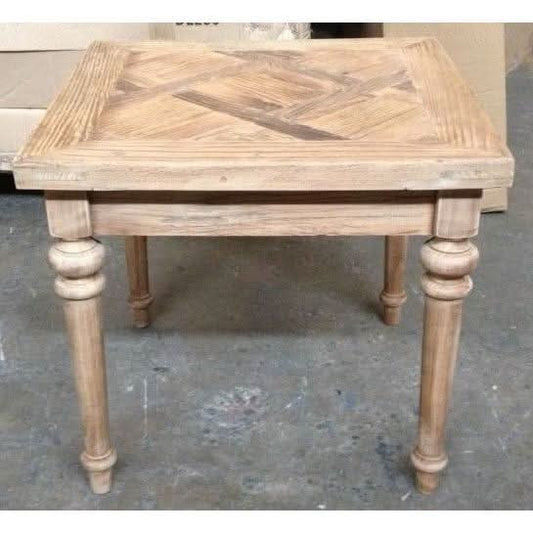 MORO RUSTIC RECYCLED ELM SIDE TABLE/ LAMP TABLE - PARQUETRY TOP 55CM - MyChocolateWood