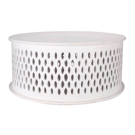 MOSAIC SOLID HARDWOOD ROUND COFFEE TABLE WHITE - MyChocolateWood