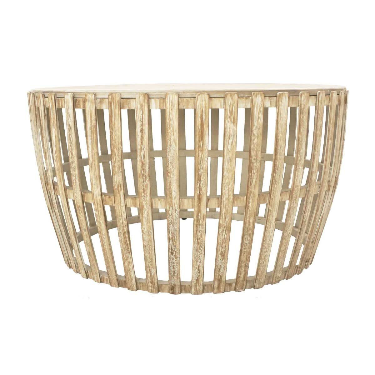 MOWGLI SOLID MANGO WOOD ROUND COFFEE TABLE IN A DRIFTWOOD WHITEWASH FINISH - MyChocolateWood