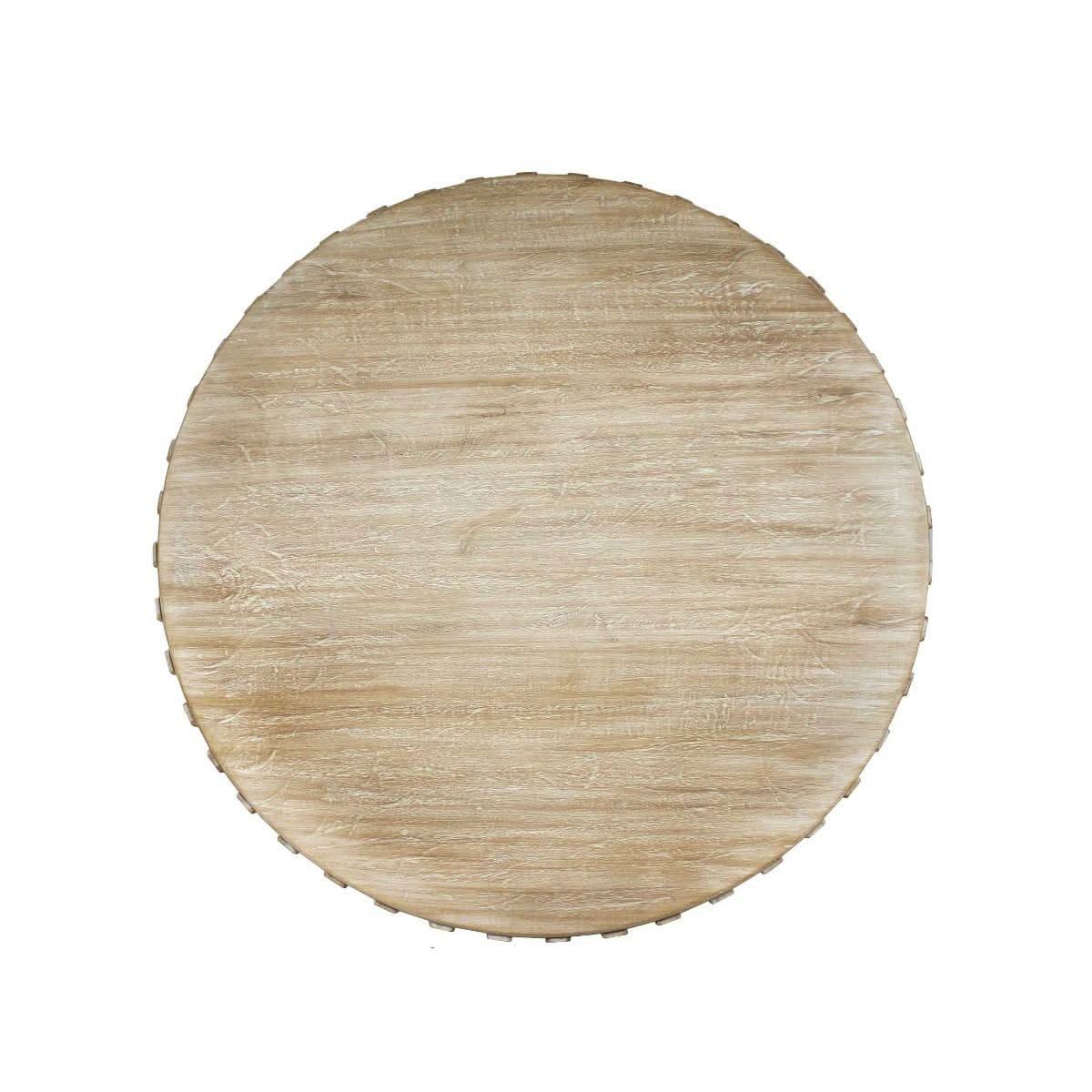 MOWGLI SOLID MANGO WOOD ROUND COFFEE TABLE IN A DRIFTWOOD WHITEWASH FINISH - MyChocolateWood