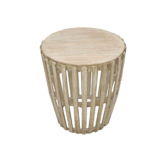 Mowgli Solid Mango Wood Round Lamp Table in Driftwood Whitewash - Chocolate Wood