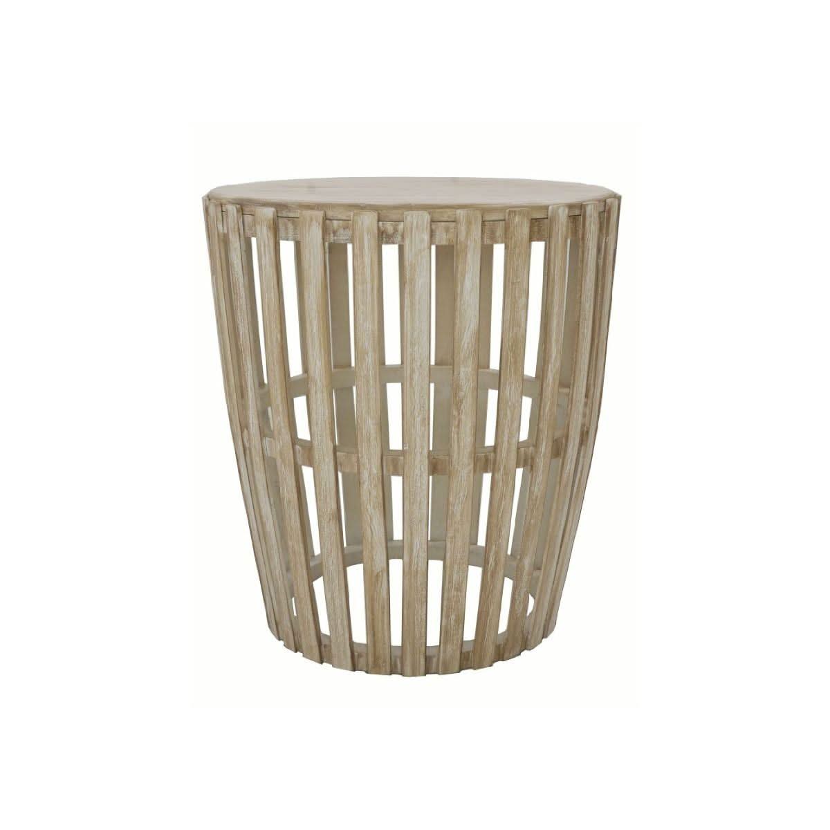 Mowgli Solid Mango Wood Round Lamp Table in Driftwood Whitewash - Chocolate Wood
