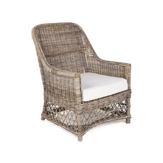 MULAN KUBU GREY RATTAN LOUNGE CHAIR ACCENT CHAIR/ ARMCHAIR W/CUSHION - MyChocolateWood