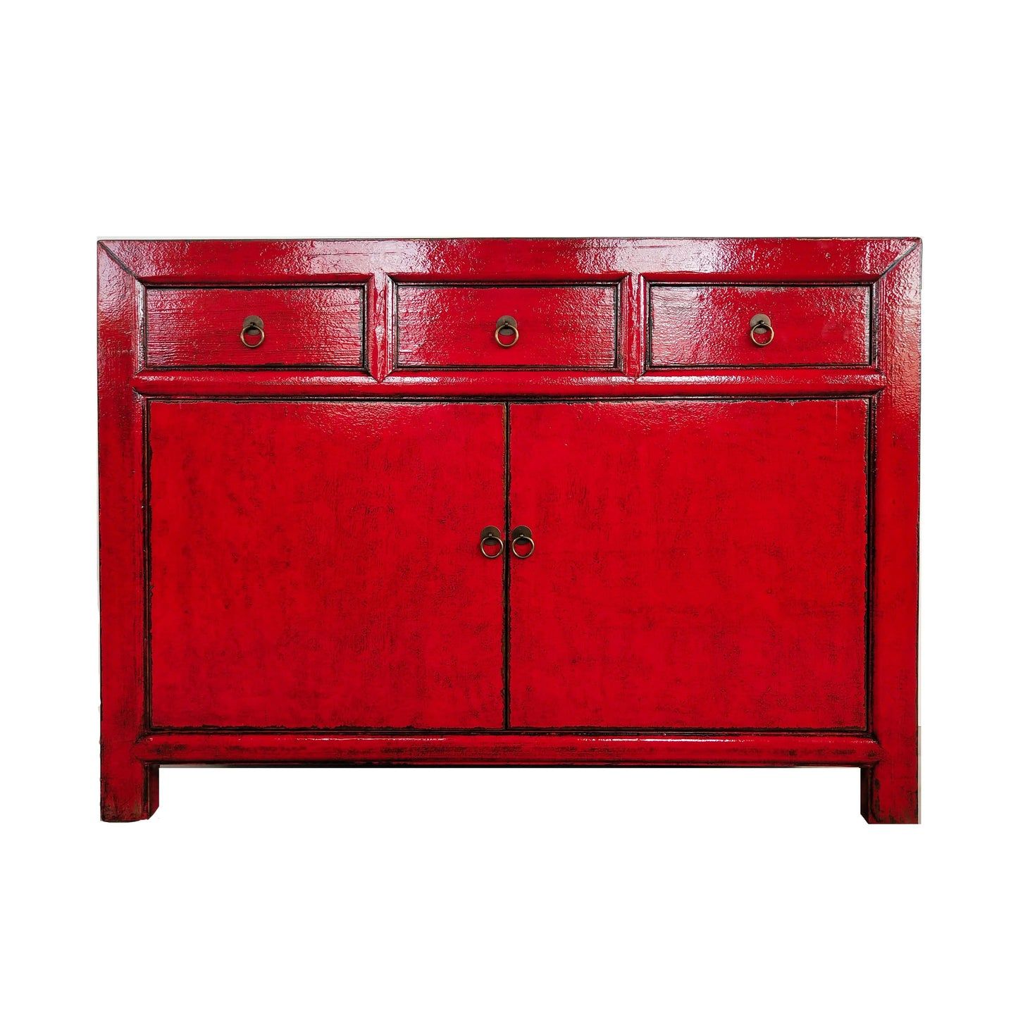 NANJING NGH002 CHINESE ANTIQUE RECYCLED PINE TIMBER BUFFET/SIDEBOARD 3 DRAWERS 2 DOORS RED - MyChocolateWood