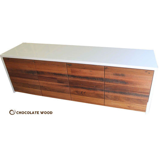 NAPLES RECYCLED HARDWOOD/POLYURETHANE 4 DRAWER 2 DOOR TV/ENTERTAINMENT UNIT AUSTRALIAN MADE TO ORDER