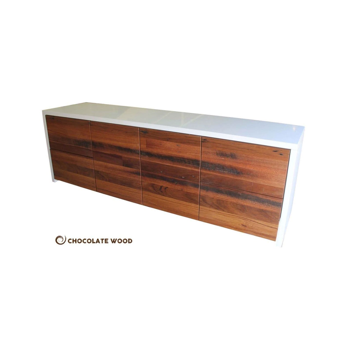 NAPLES RECYCLED HARDWOOD/POLYURETHANE 4 DRAWER 2 DOOR TV/ENTERTAINMENT UNIT AUSTRALIAN MADE TO ORDER - MyChocolateWood