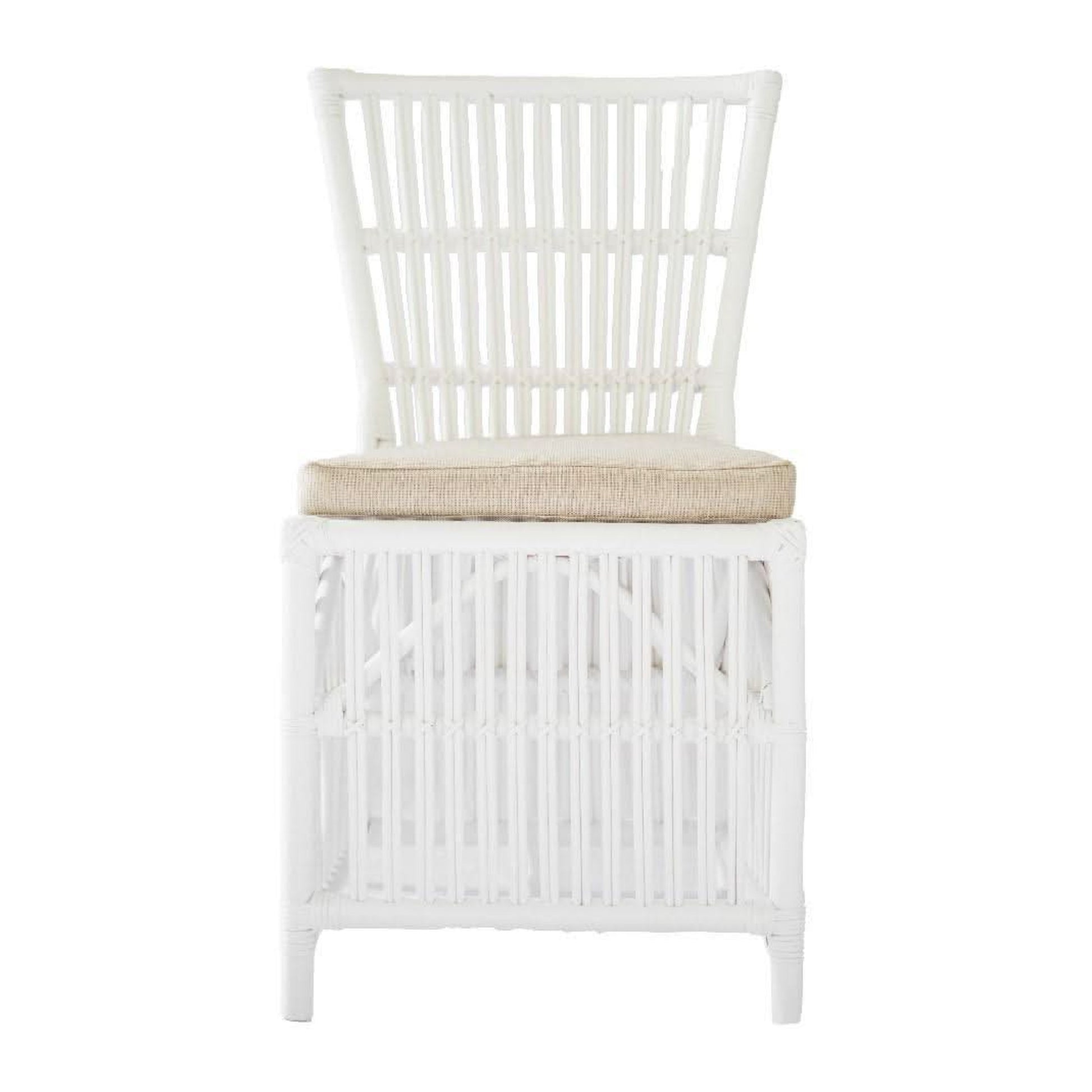 Napoli Hamptons Style Rattan Dining Chair in Solid White - Chocolate Wood