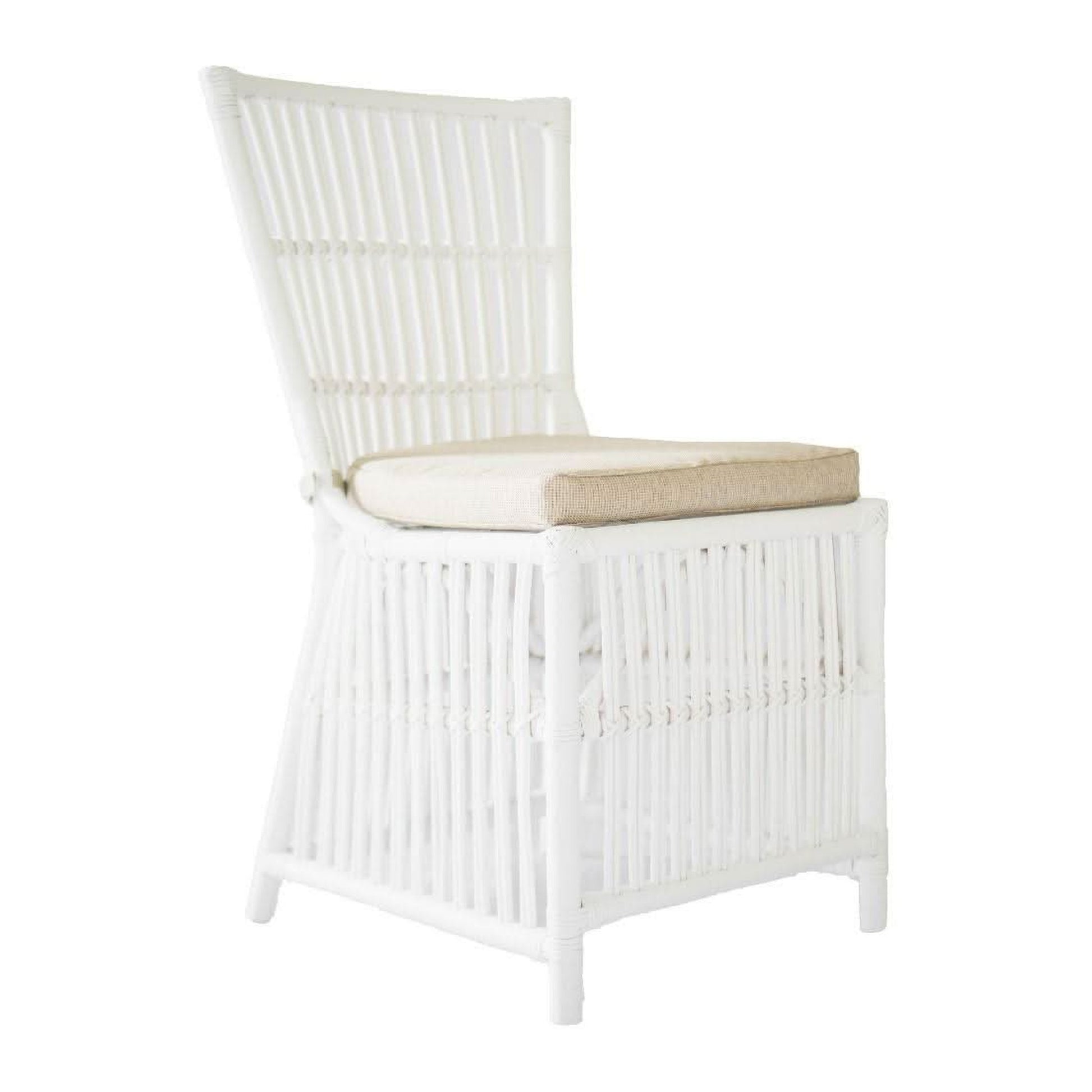 Napoli Hamptons Style Rattan Dining Chair in Solid White - Chocolate Wood